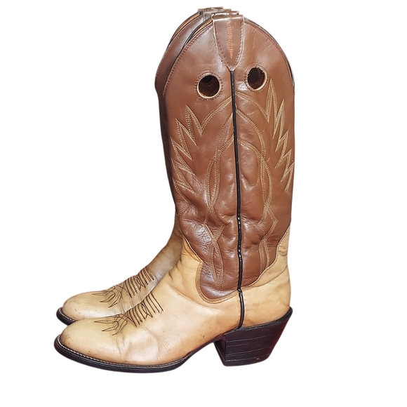 Sanders Vintage Two Tone Brown Leather Handcrafted Western Boots Women's - Picture 15 of 16